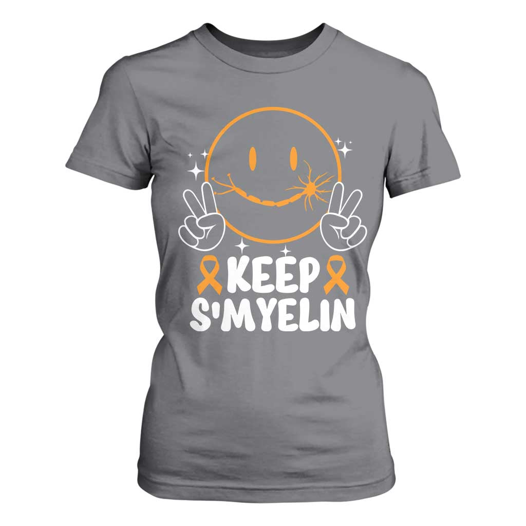 Multiple Sclerosis Awareness T Shirt For Women Keep Smyelin Orange Ribbon MS Support TS10 Charcoal Print Your Wear