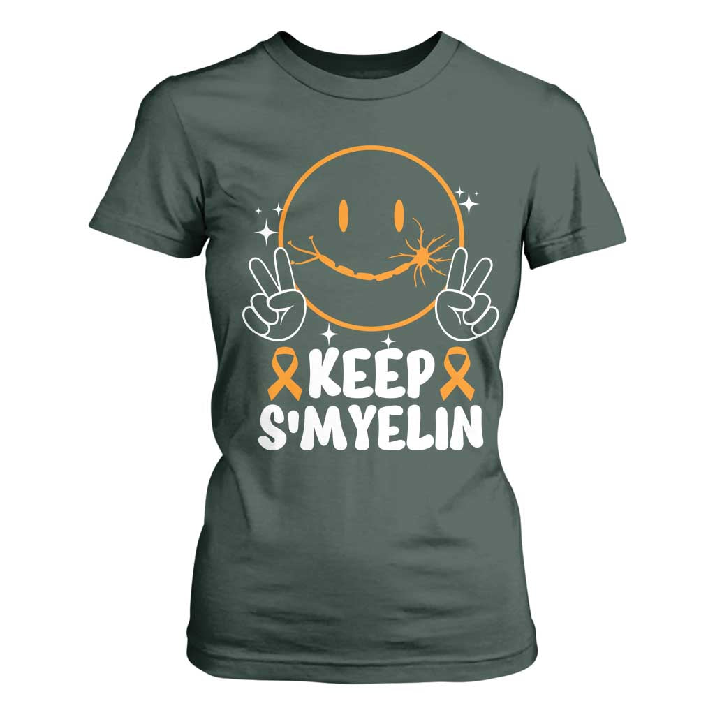 Multiple Sclerosis Awareness T Shirt For Women Keep Smyelin Orange Ribbon MS Support TS10 Dark Forest Green Print Your Wear