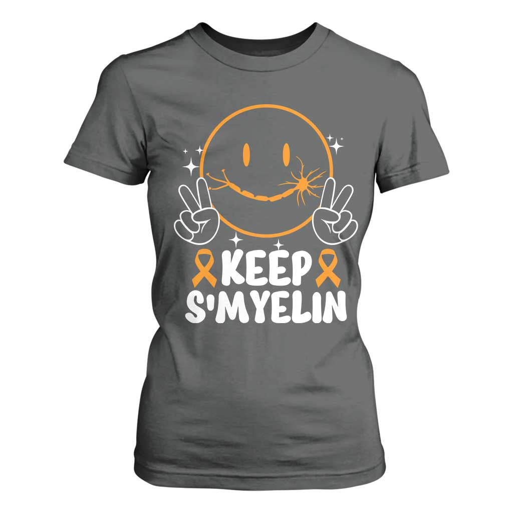 Multiple Sclerosis Awareness T Shirt For Women Keep Smyelin Orange Ribbon MS Support TS10 Dark Heather Print Your Wear