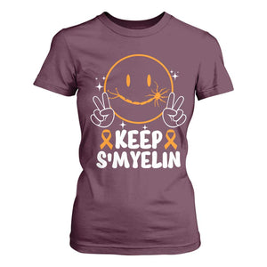 Multiple Sclerosis Awareness T Shirt For Women Keep Smyelin Orange Ribbon MS Support TS10 Maroon Print Your Wear