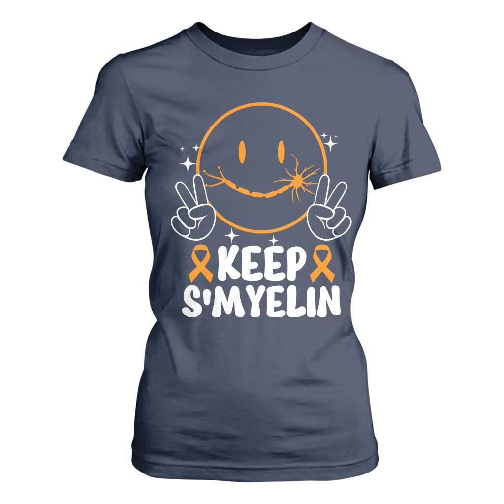 Multiple Sclerosis Awareness T Shirt For Women Keep Smyelin Orange Ribbon MS Support TS10 Navy Print Your Wear