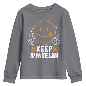 Multiple Sclerosis Awareness Youth Sweatshirt Keep Smyelin Orange Ribbon MS Support TS10 Charcoal Print Your Wear