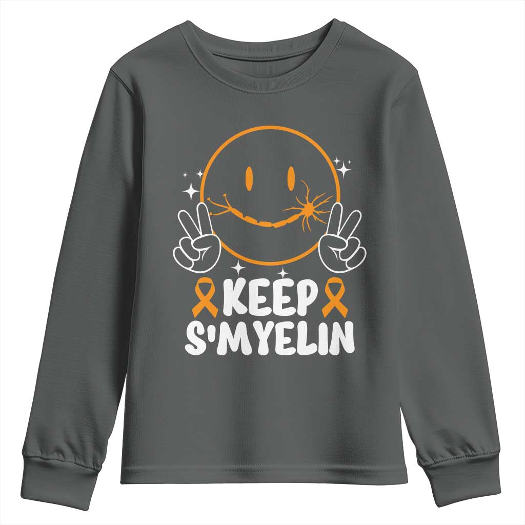Multiple Sclerosis Awareness Youth Sweatshirt Keep Smyelin Orange Ribbon MS Support TS10 Dark Heather Print Your Wear
