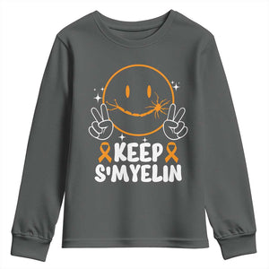 Multiple Sclerosis Awareness Youth Sweatshirt Keep Smyelin Orange Ribbon MS Support TS10 Dark Heather Print Your Wear