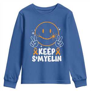 Multiple Sclerosis Awareness Youth Sweatshirt Keep Smyelin Orange Ribbon MS Support TS10 Royal Blue Print Your Wear