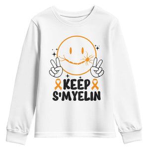 Multiple Sclerosis Awareness Youth Sweatshirt Keep Smyelin MS Support TS10 White Print Your Wear