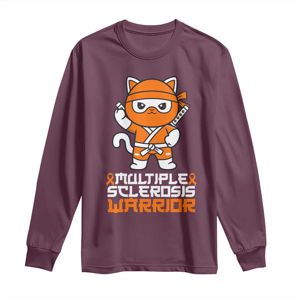 Multiple Sclerosis Warrior Long Sleeve Shirt Orange Ribbon MS Ninja TS10 Maroon Print Your Wear