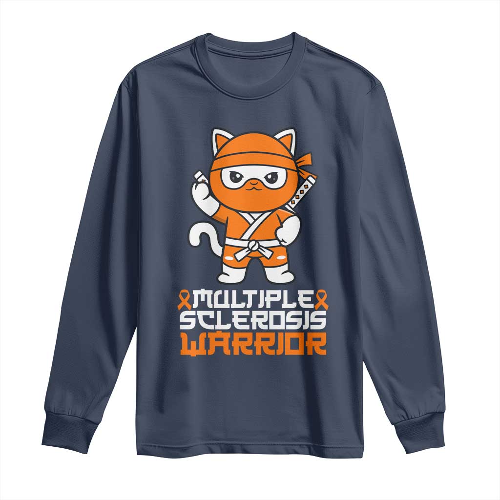 Multiple Sclerosis Warrior Long Sleeve Shirt Orange Ribbon MS Ninja TS10 Navy Print Your Wear