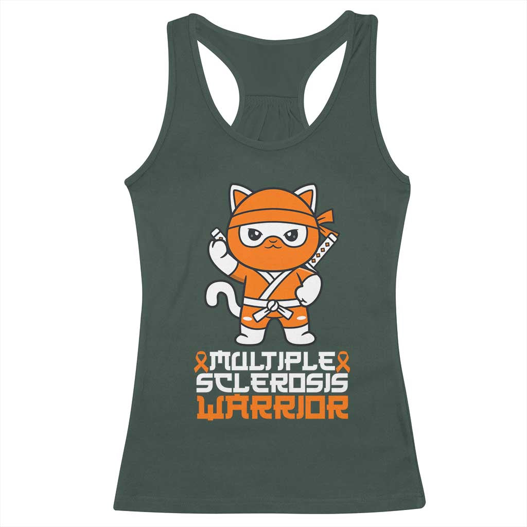 Multiple Sclerosis Warrior Racerback Tank Top Orange Ribbon MS Ninja TS10 Dark Forest Green Print Your Wear