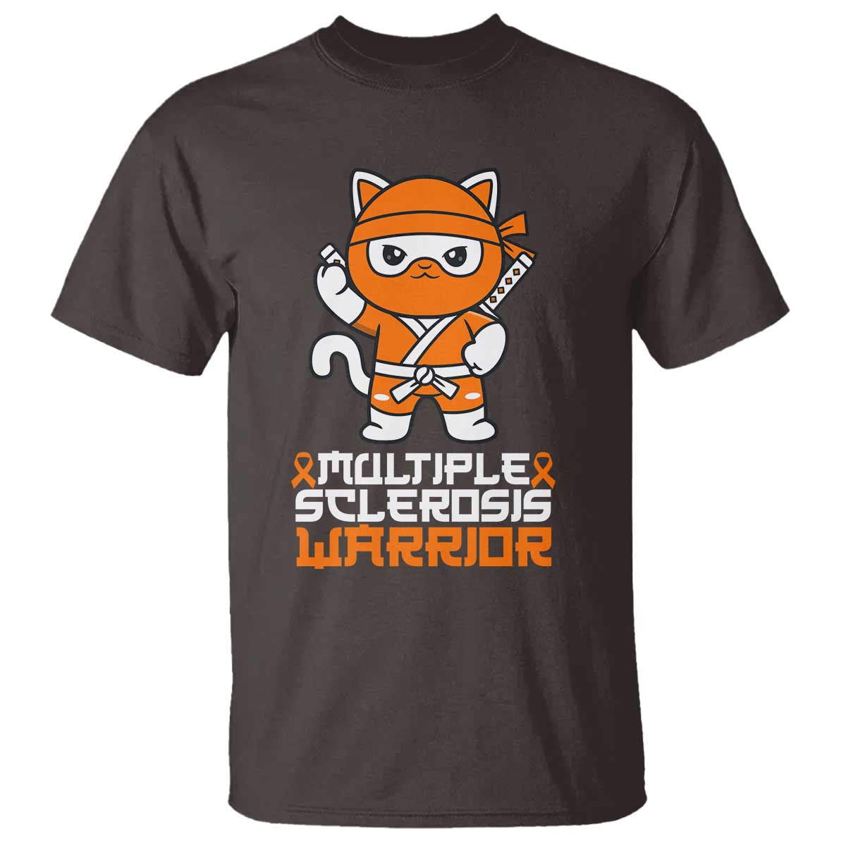 Multiple Sclerosis Warrior T Shirt Orange Ribbon MS Ninja TS10 Dark Chocolate Print Your Wear
