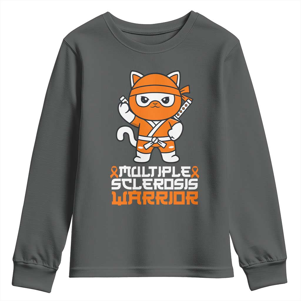 Multiple Sclerosis Warrior Youth Sweatshirt Orange Ribbon MS Ninja TS10 Dark Heather Print Your Wear