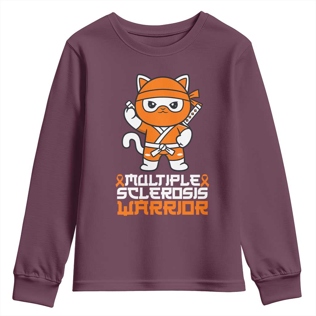 Multiple Sclerosis Warrior Youth Sweatshirt Orange Ribbon MS Ninja TS10 Maroon Print Your Wear