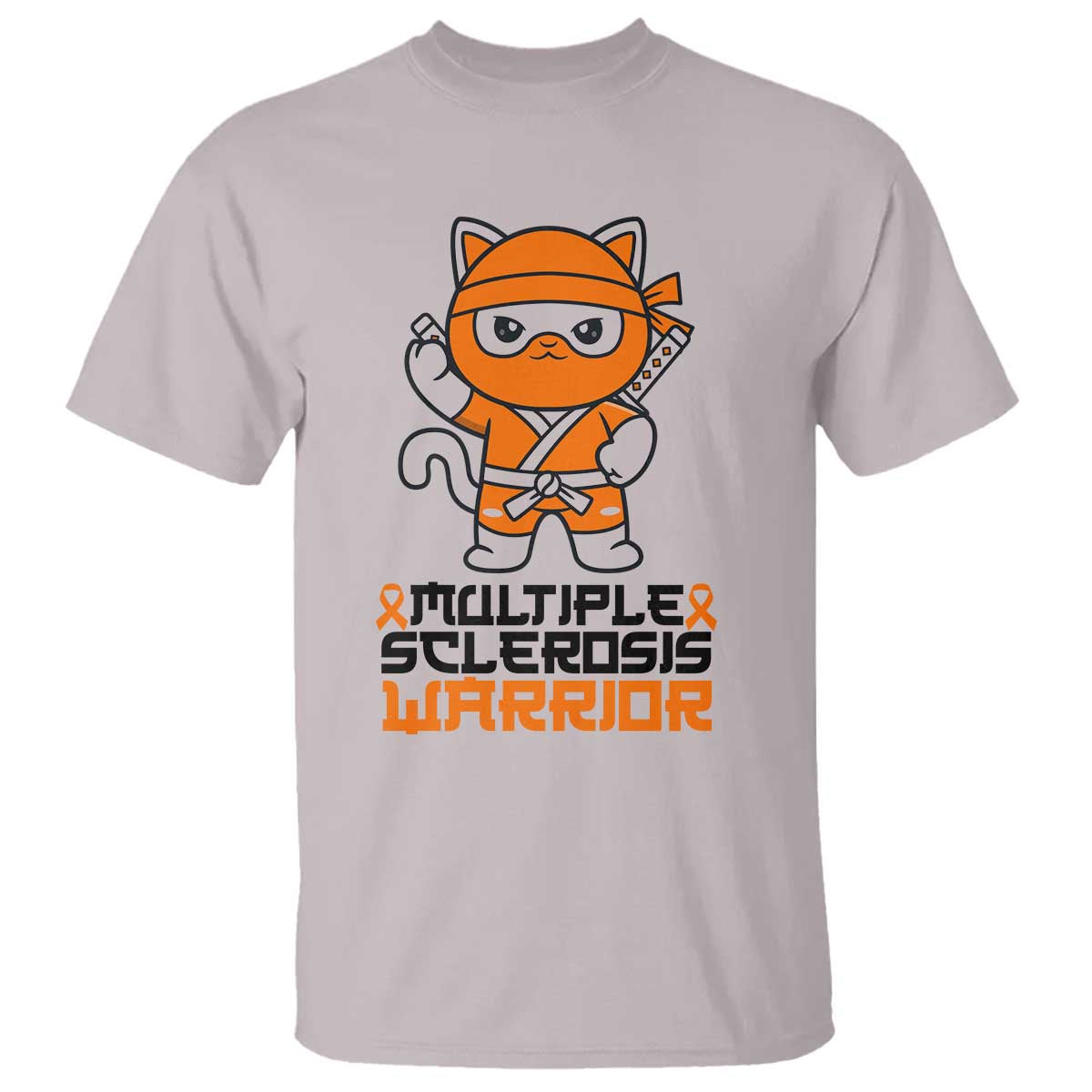 Multiple Sclerosis Awareness T Shirt Orange Ribbon MS Warrior Ninja TS10 Ice Gray Print Your Wear