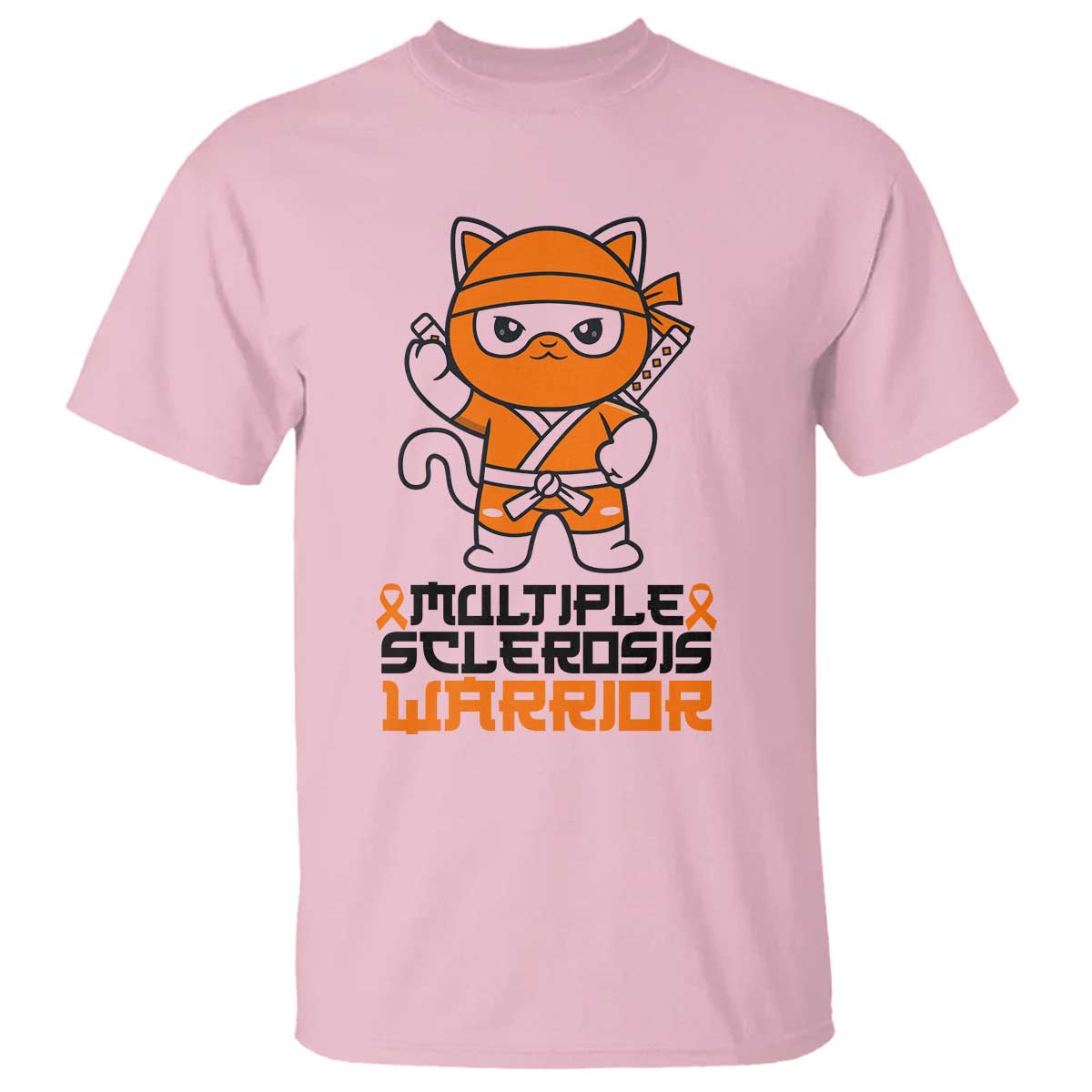 Multiple Sclerosis Awareness T Shirt Orange Ribbon MS Warrior Ninja TS10 Light Pink Print Your Wear