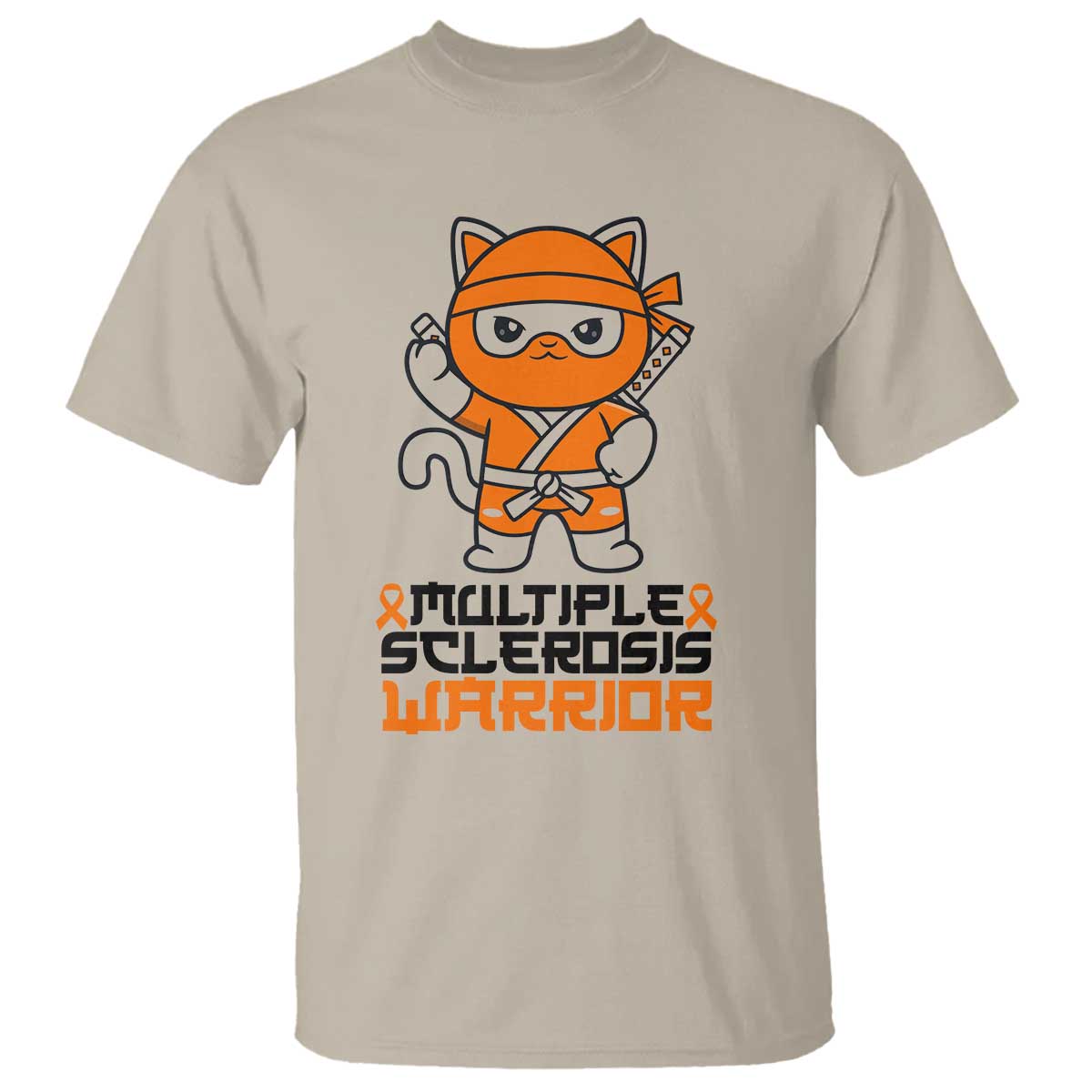 Multiple Sclerosis Awareness T Shirt Orange Ribbon MS Warrior Ninja TS10 Sand Print Your Wear