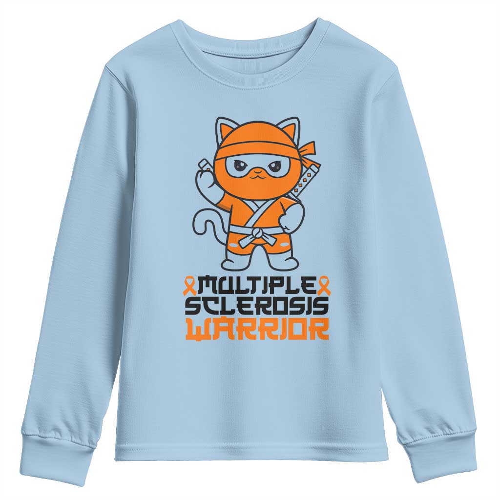 Multiple Sclerosis Awareness Youth Sweatshirt Orange Ribbon MS Warrior Ninja TS10 Light Blue Print Your Wear