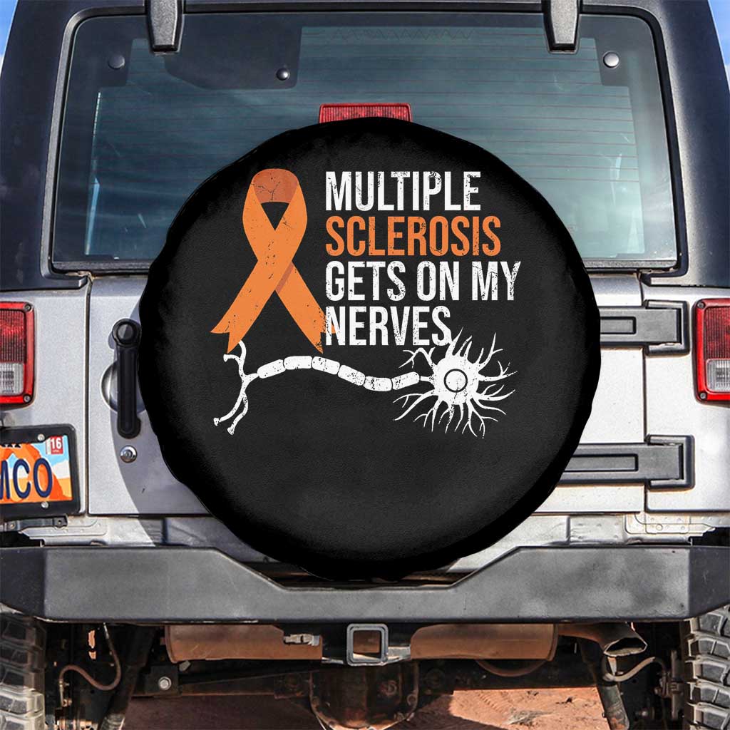 Multiple Sclerosis Awareness Spare Tire Cover Orange Ribbon MS Gets On My Nerves TS10 No hole Black Print Your Wear