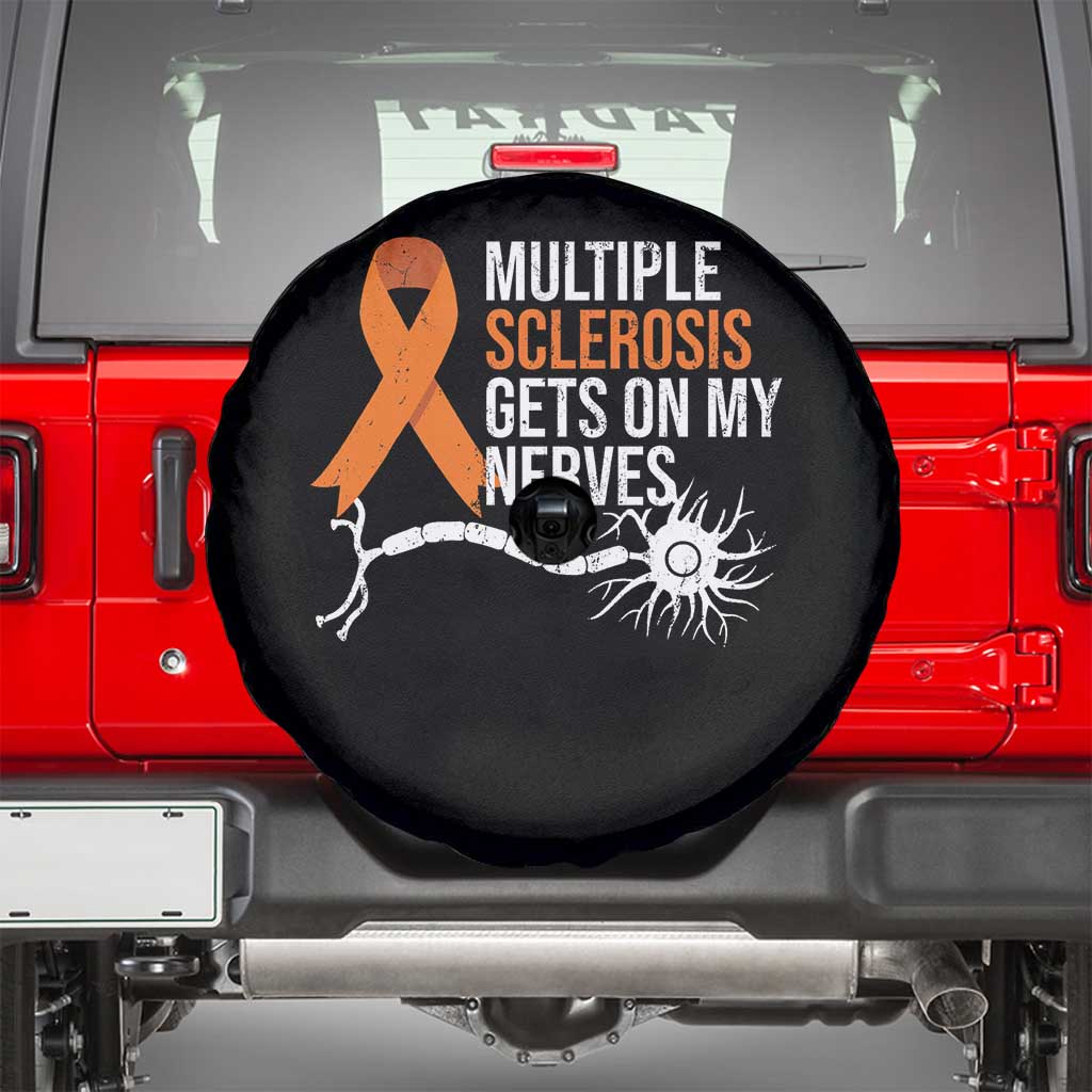 Multiple Sclerosis Awareness Spare Tire Cover Orange Ribbon MS Gets On My Nerves TS10 Black Print Your Wear