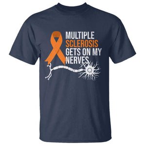 Multiple Sclerosis Awareness T Shirt Orange Ribbon MS Gets On My Nerves TS10 Navy Print Your Wear