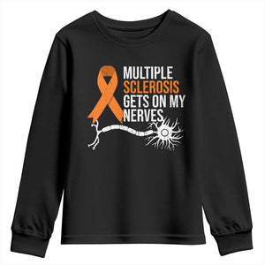 Multiple Sclerosis Awareness Youth Sweatshirt Orange Ribbon MS Gets On My Nerves TS10 Black Print Your Wear