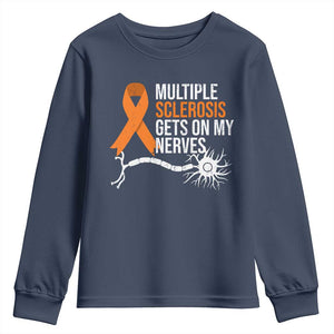 Multiple Sclerosis Awareness Youth Sweatshirt Orange Ribbon MS Gets On My Nerves TS10 Navy Print Your Wear
