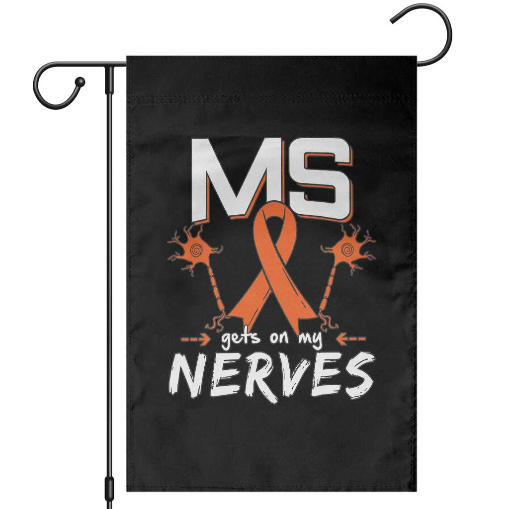 MS Gets On My Nerves Multiple Sclerosis Awareness Garden Flag Orange Ribbon TS10 Black Print Your Wear