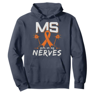 MS Gets On My Nerves Multiple Sclerosis Awareness Hoodie Orange Ribbon TS10 Navy Print Your Wear