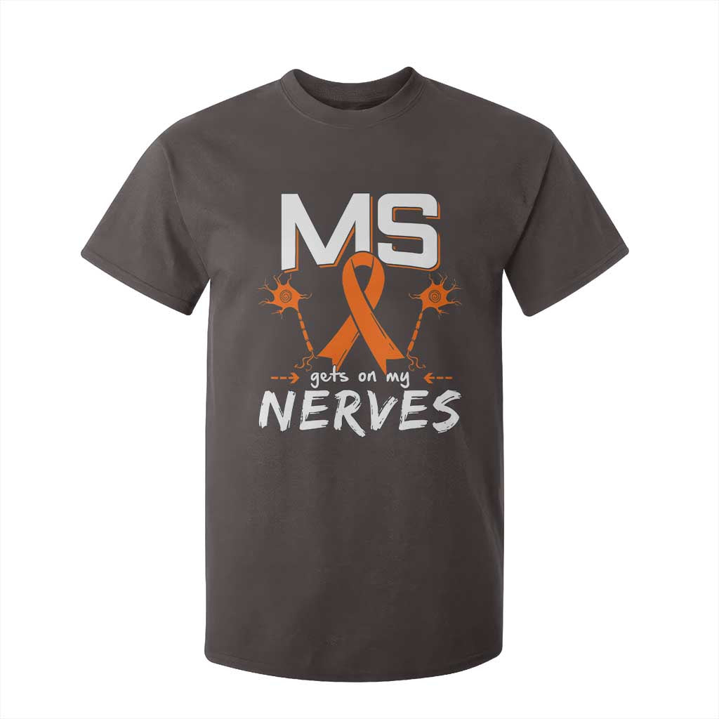 MS Gets On My Nerves Multiple Sclerosis Awareness T Shirt For Kid Orange Ribbon TS10 Dark Chocolate Print Your Wear