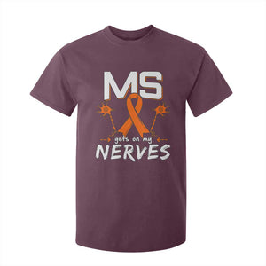 MS Gets On My Nerves Multiple Sclerosis Awareness T Shirt For Kid Orange Ribbon TS10 Maroon Print Your Wear