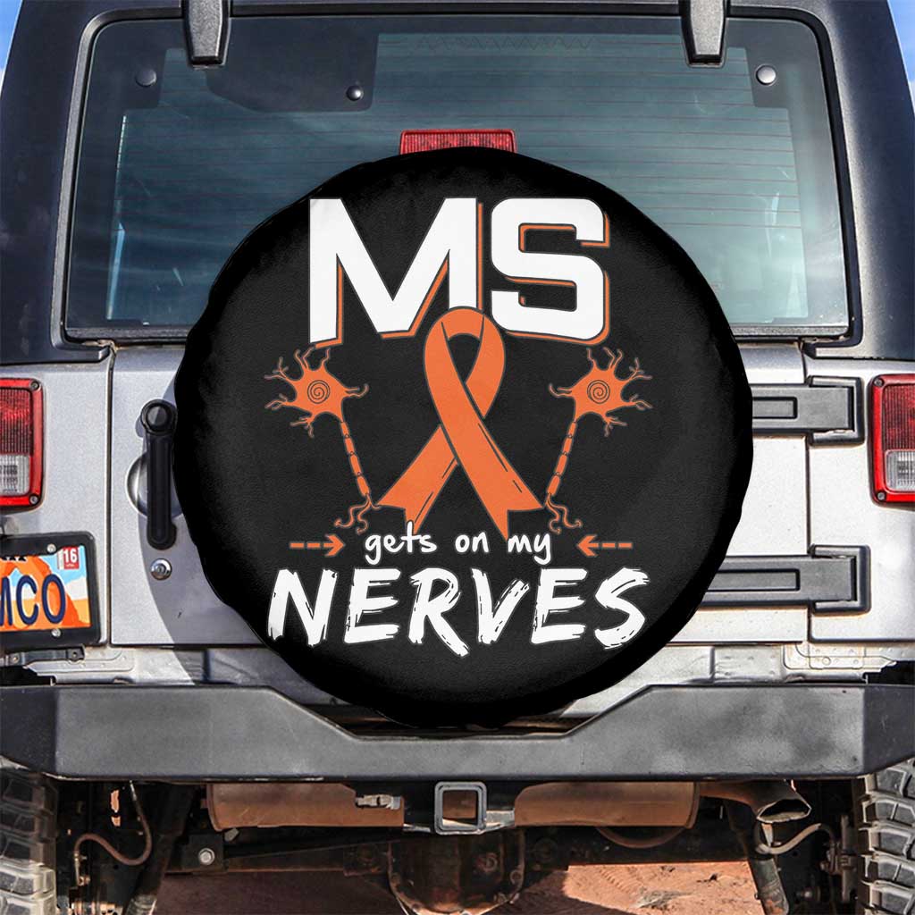 MS Gets On My Nerves Multiple Sclerosis Awareness Spare Tire Cover Orange Ribbon TS10 No hole Black Print Your Wear