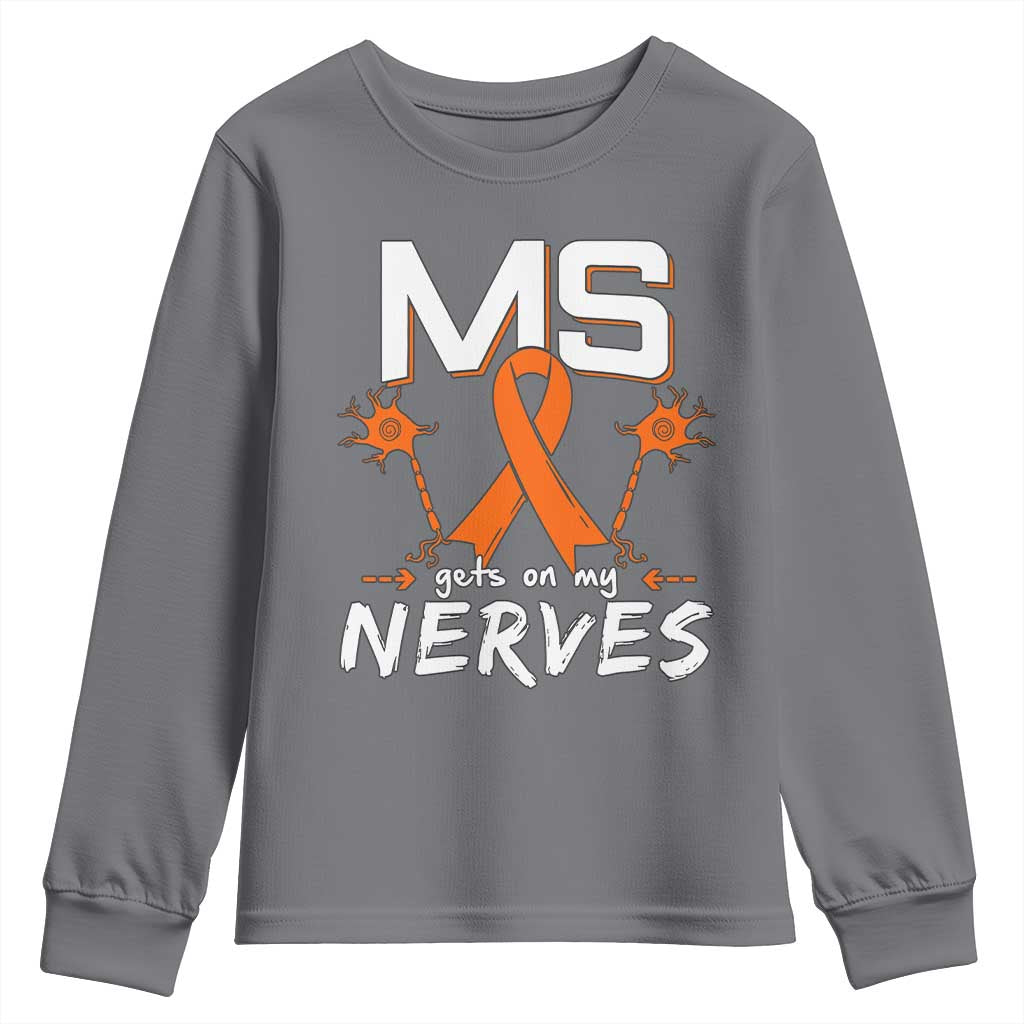MS Gets On My Nerves Multiple Sclerosis Awareness Youth Sweatshirt Orange Ribbon TS10 Charcoal Print Your Wear