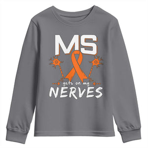 MS Gets On My Nerves Multiple Sclerosis Awareness Youth Sweatshirt Orange Ribbon TS10 Charcoal Print Your Wear