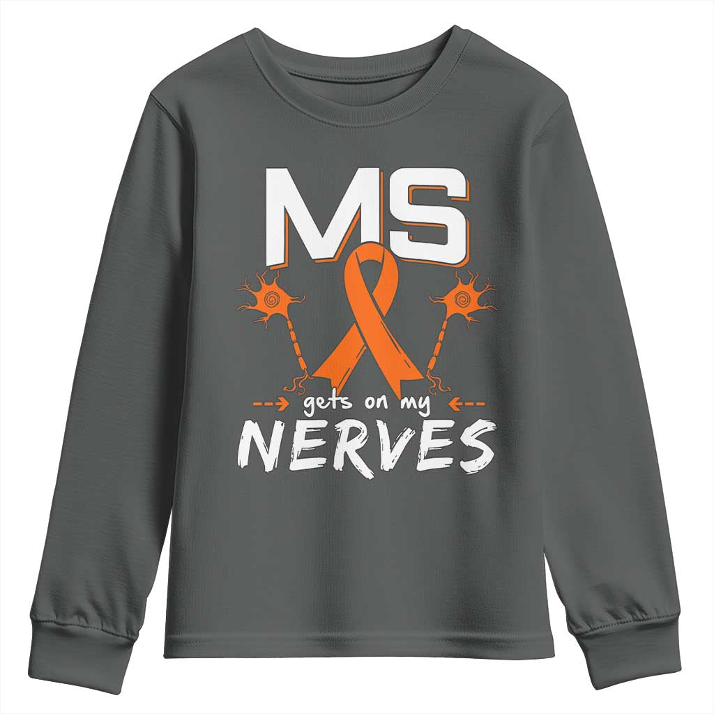 MS Gets On My Nerves Multiple Sclerosis Awareness Youth Sweatshirt Orange Ribbon TS10 Dark Heather Print Your Wear