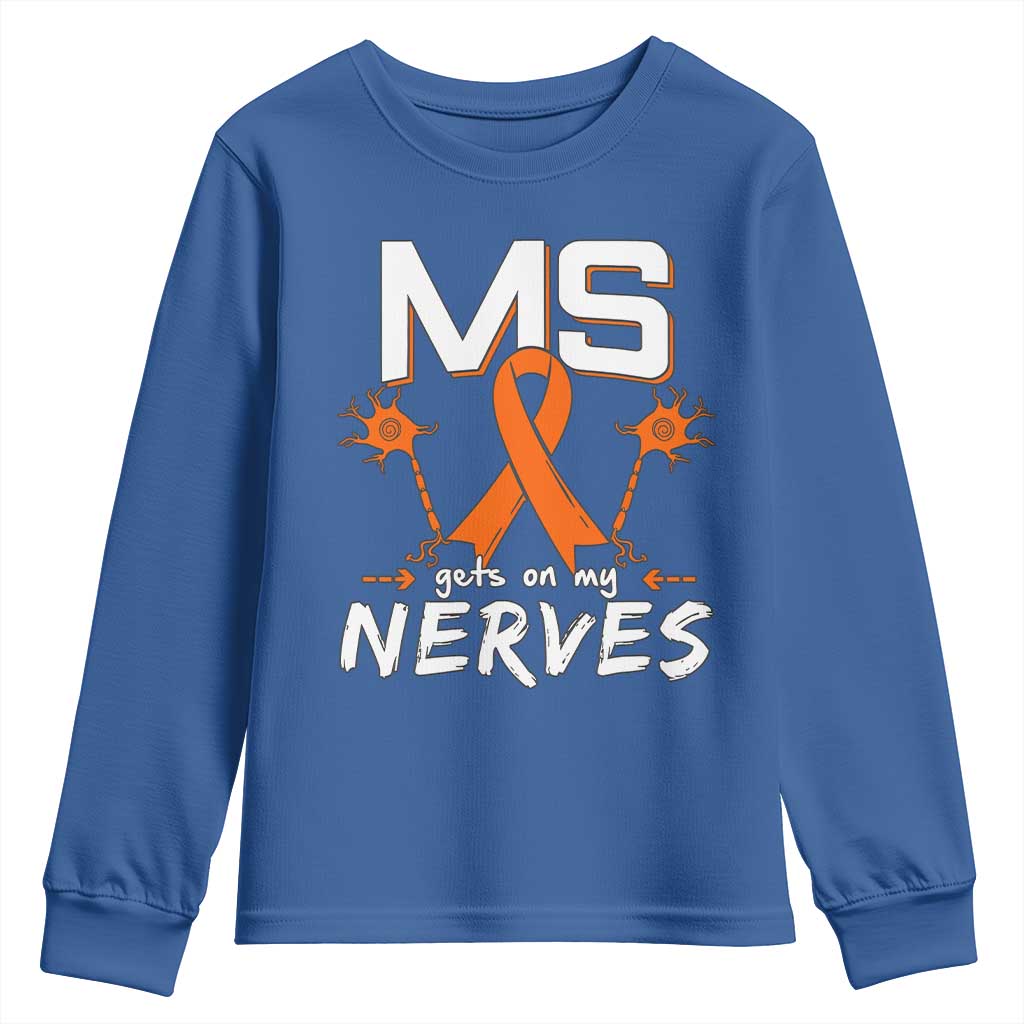 MS Gets On My Nerves Multiple Sclerosis Awareness Youth Sweatshirt Orange Ribbon TS10 Royal Blue Print Your Wear