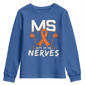 MS Gets On My Nerves Multiple Sclerosis Awareness Youth Sweatshirt Orange Ribbon TS10 Royal Blue Print Your Wear