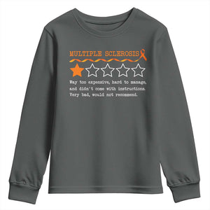 Multiple Sclerosis Awareness Youth Sweatshirt Orange Ribbon MS Review Very Bad Would Not Recommend TS10 Dark Heather Print Your Wear