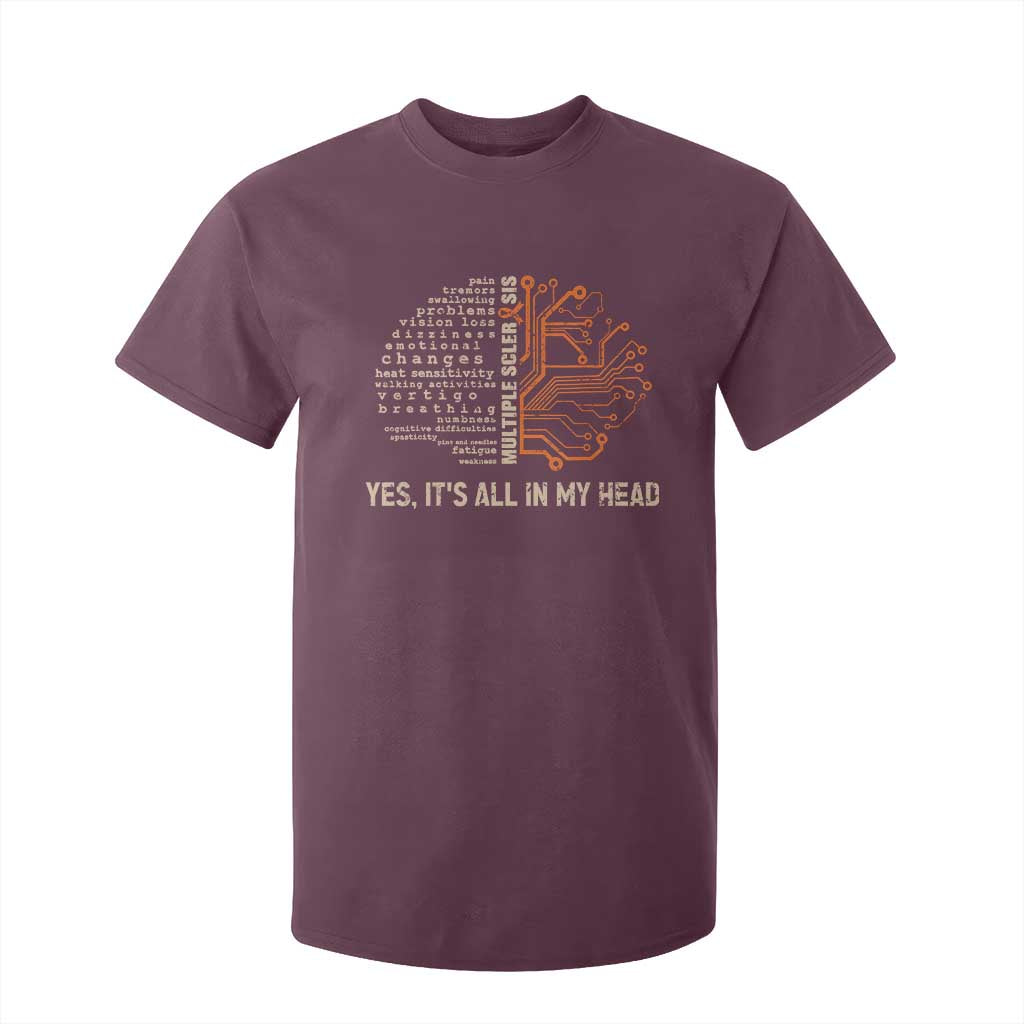 Multiple Sclerosis Awareness T Shirt For Kid Orange Ribbon Yes It's All In My Head TS10 Maroon Print Your Wear