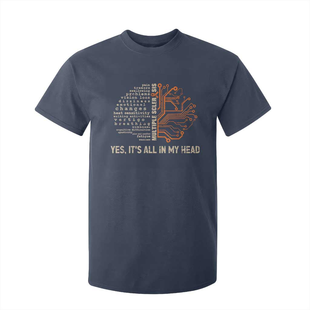 Multiple Sclerosis Awareness T Shirt For Kid Orange Ribbon Yes It's All In My Head TS10 Navy Print Your Wear