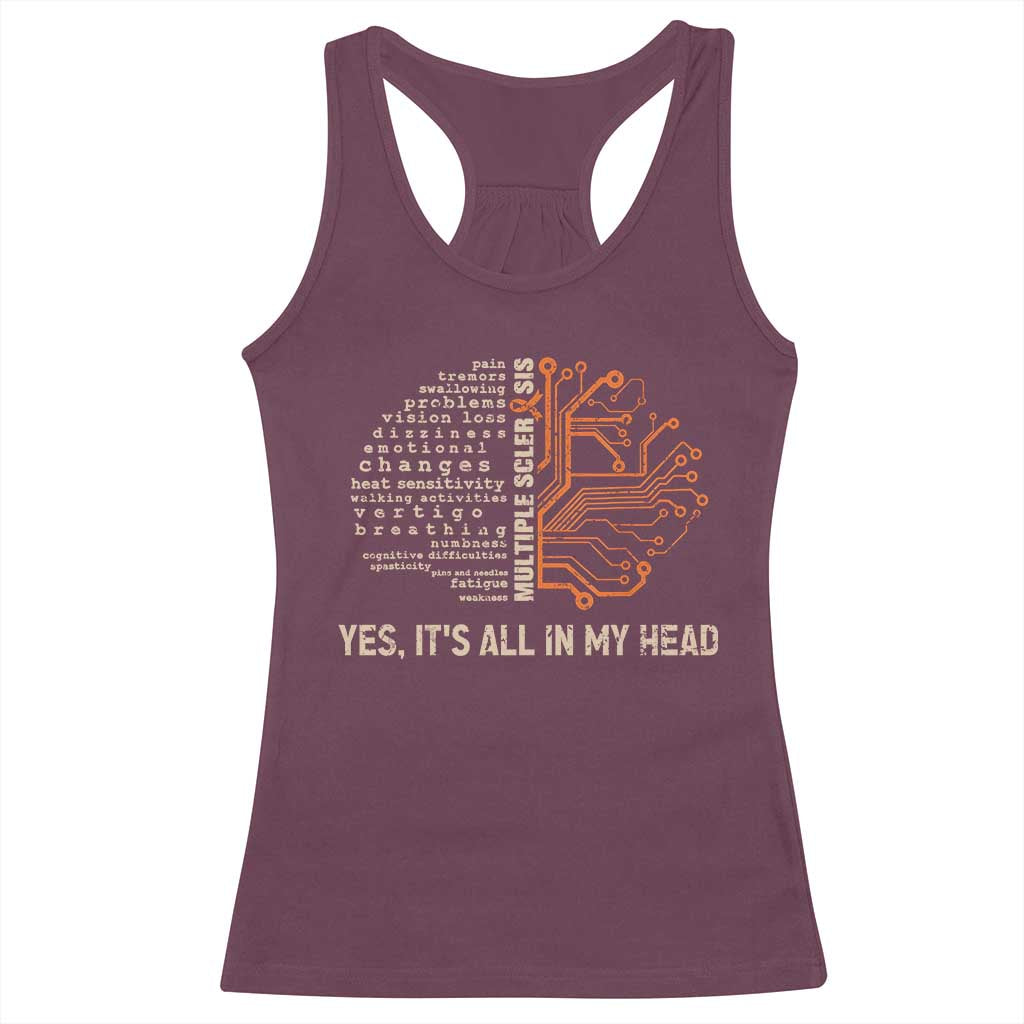 Multiple Sclerosis Awareness Racerback Tank Top Orange Ribbon Yes It's All In My Head TS10 Maroon Print Your Wear