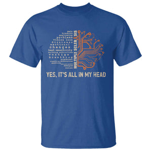 Multiple Sclerosis Awareness T Shirt Orange Ribbon Yes It's All In My Head TS10 Royal Blue Print Your Wear