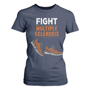 Fight MS T Shirt For Women Orange Ribbon Multiple Sclerosis Awareness TS10 Navy Print Your Wear