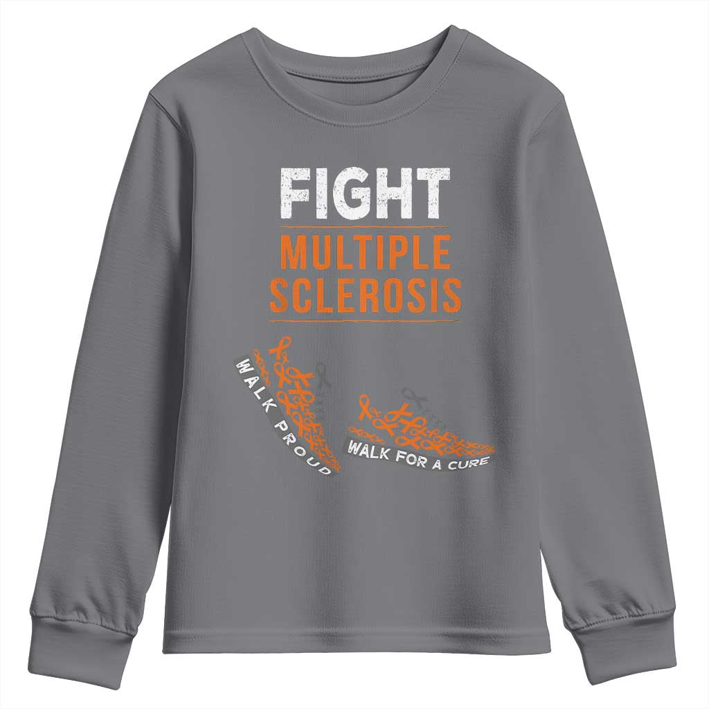 Fight MS Youth Sweatshirt Orange Ribbon Multiple Sclerosis Awareness TS10 Charcoal Print Your Wear