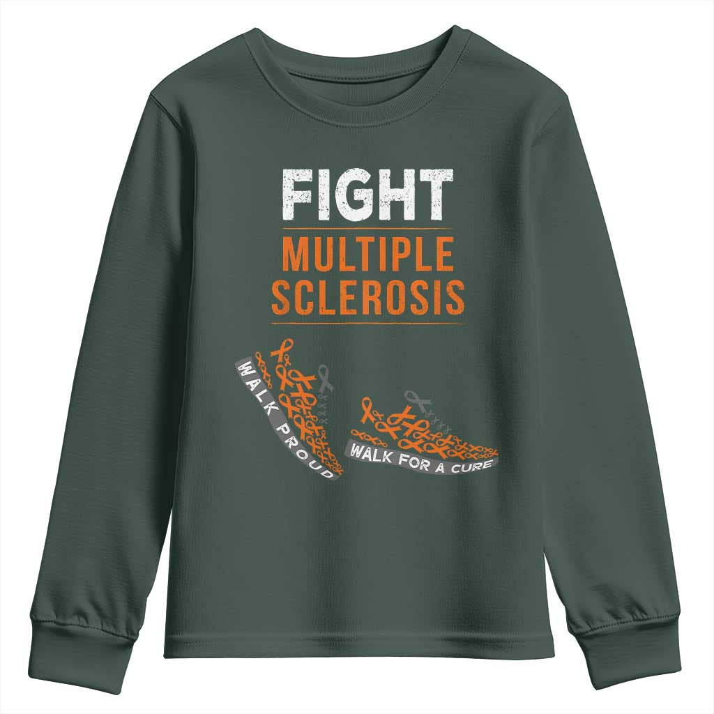 Fight MS Youth Sweatshirt Orange Ribbon Multiple Sclerosis Awareness TS10 Dark Forest Green Print Your Wear
