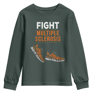 Fight MS Youth Sweatshirt Orange Ribbon Multiple Sclerosis Awareness TS10 Dark Forest Green Print Your Wear