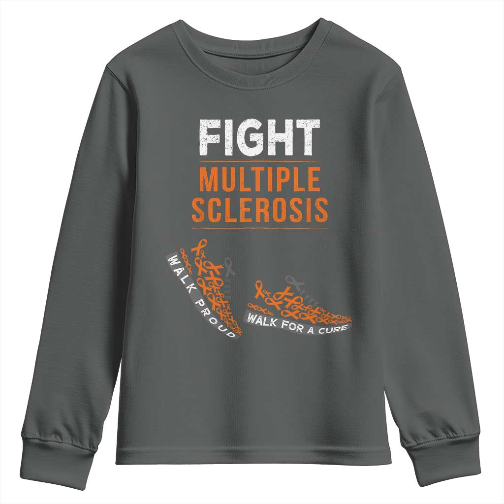 Fight MS Youth Sweatshirt Orange Ribbon Multiple Sclerosis Awareness TS10 Dark Heather Print Your Wear