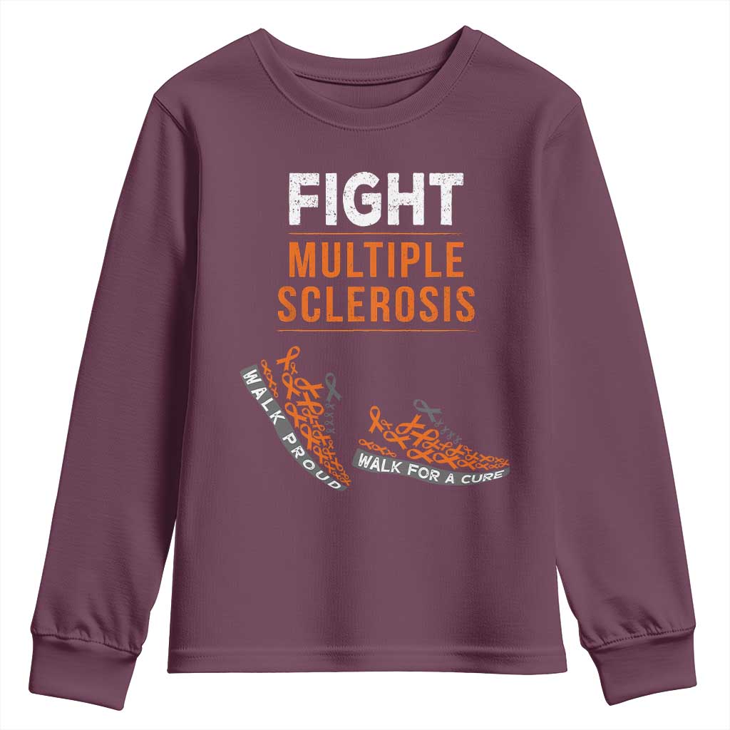 Fight MS Youth Sweatshirt Orange Ribbon Multiple Sclerosis Awareness TS10 Maroon Print Your Wear
