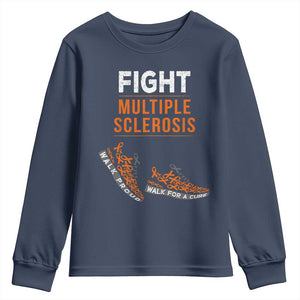 Fight MS Youth Sweatshirt Orange Ribbon Multiple Sclerosis Awareness TS10 Navy Print Your Wear