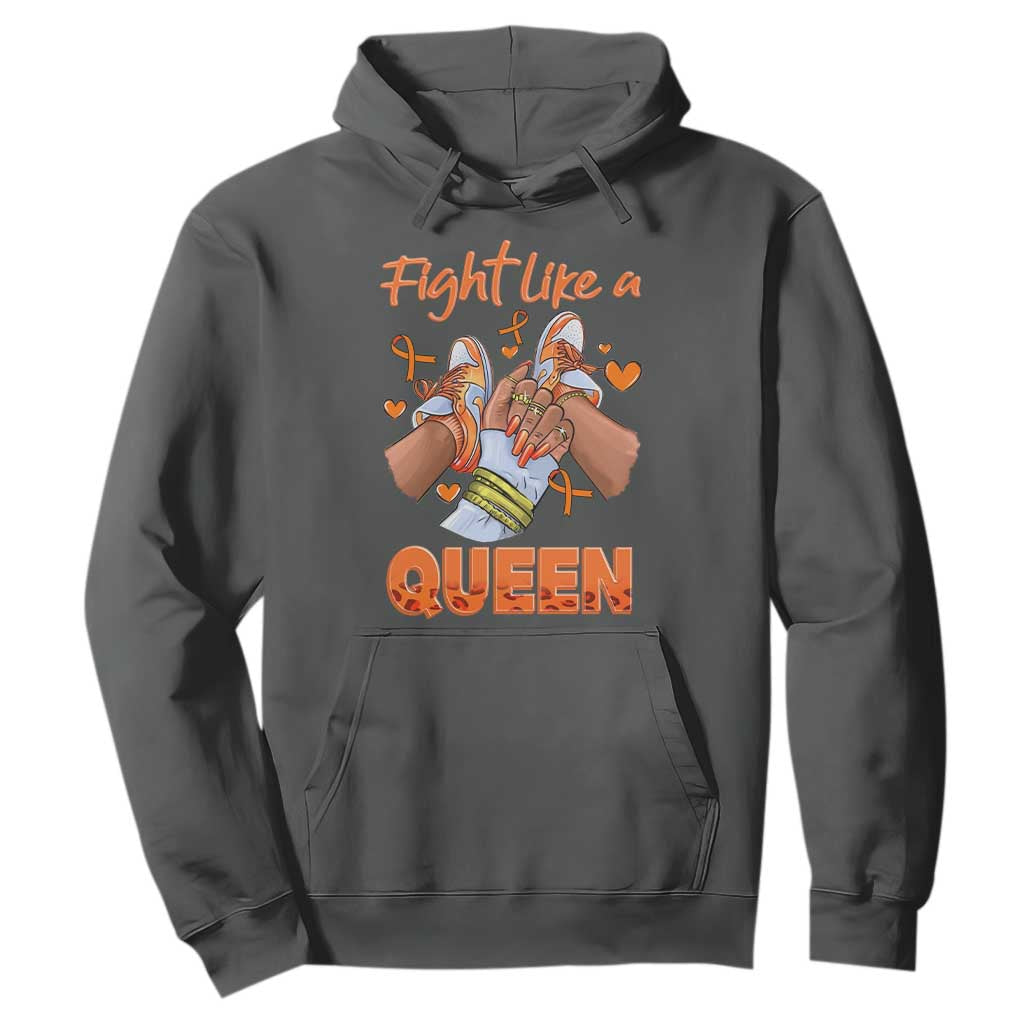 Multiple Sclerosis Awareness Hoodie Orange Ribbon Fight MS Like A Queen TS10 Dark Heather Print Your Wear