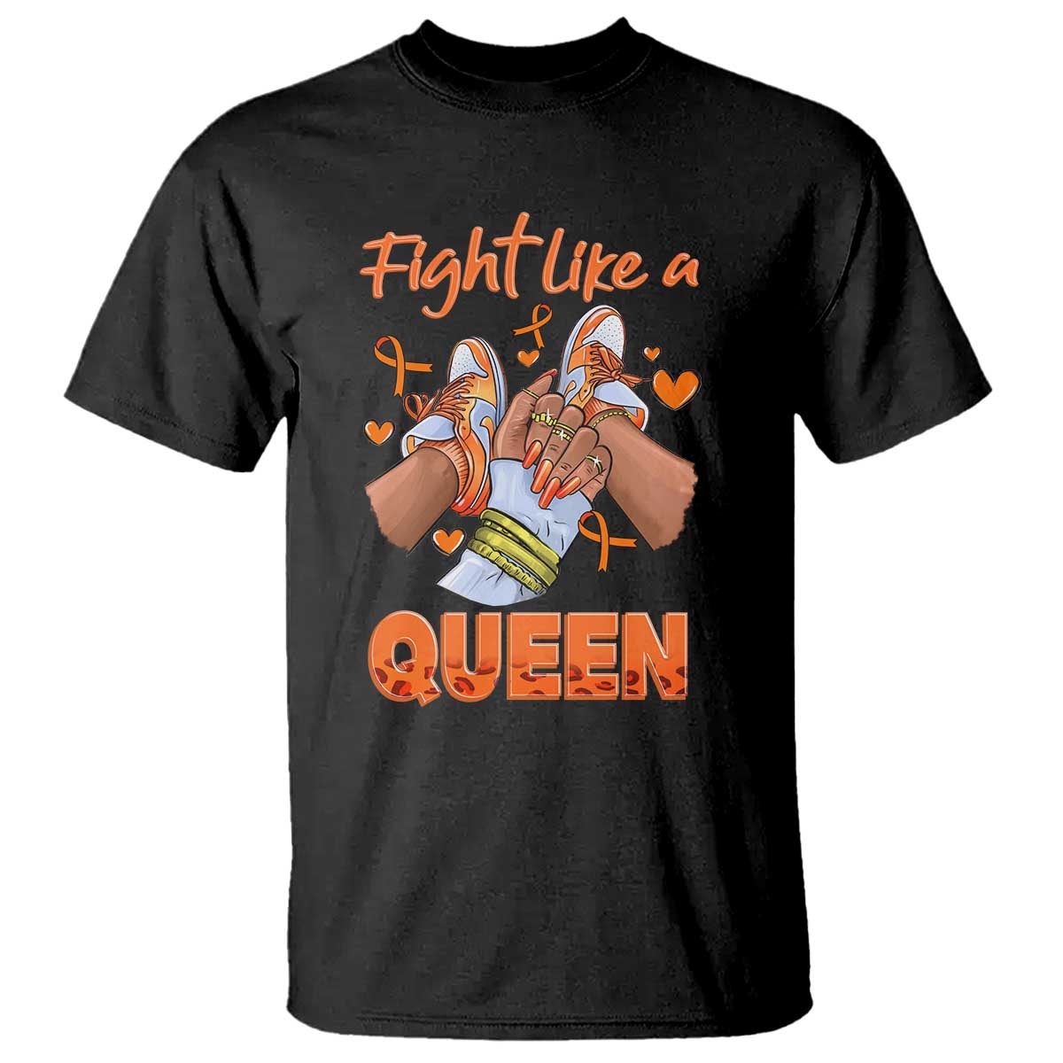 Multiple Sclerosis Awareness T Shirt Orange Ribbon Fight MS Like A Queen TS10 Black Print Your Wear