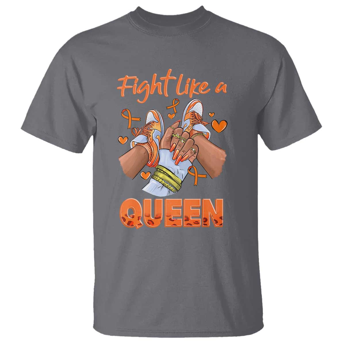 Multiple Sclerosis Awareness T Shirt Orange Ribbon Fight MS Like A Queen TS10 Charcoal Print Your Wear